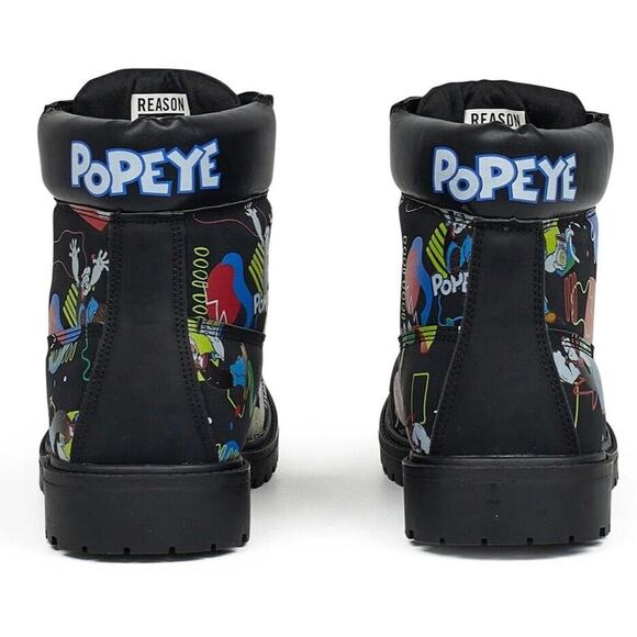 Popeye X Reason Collab Faux Suede Graffiti Print Boots Black Mens 10.5 - Picture 3 of 8